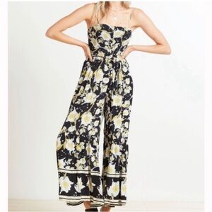 Free People Jumpsuit Little Of Your Love Floral Wide Leg Spaghetti Strap Smocked